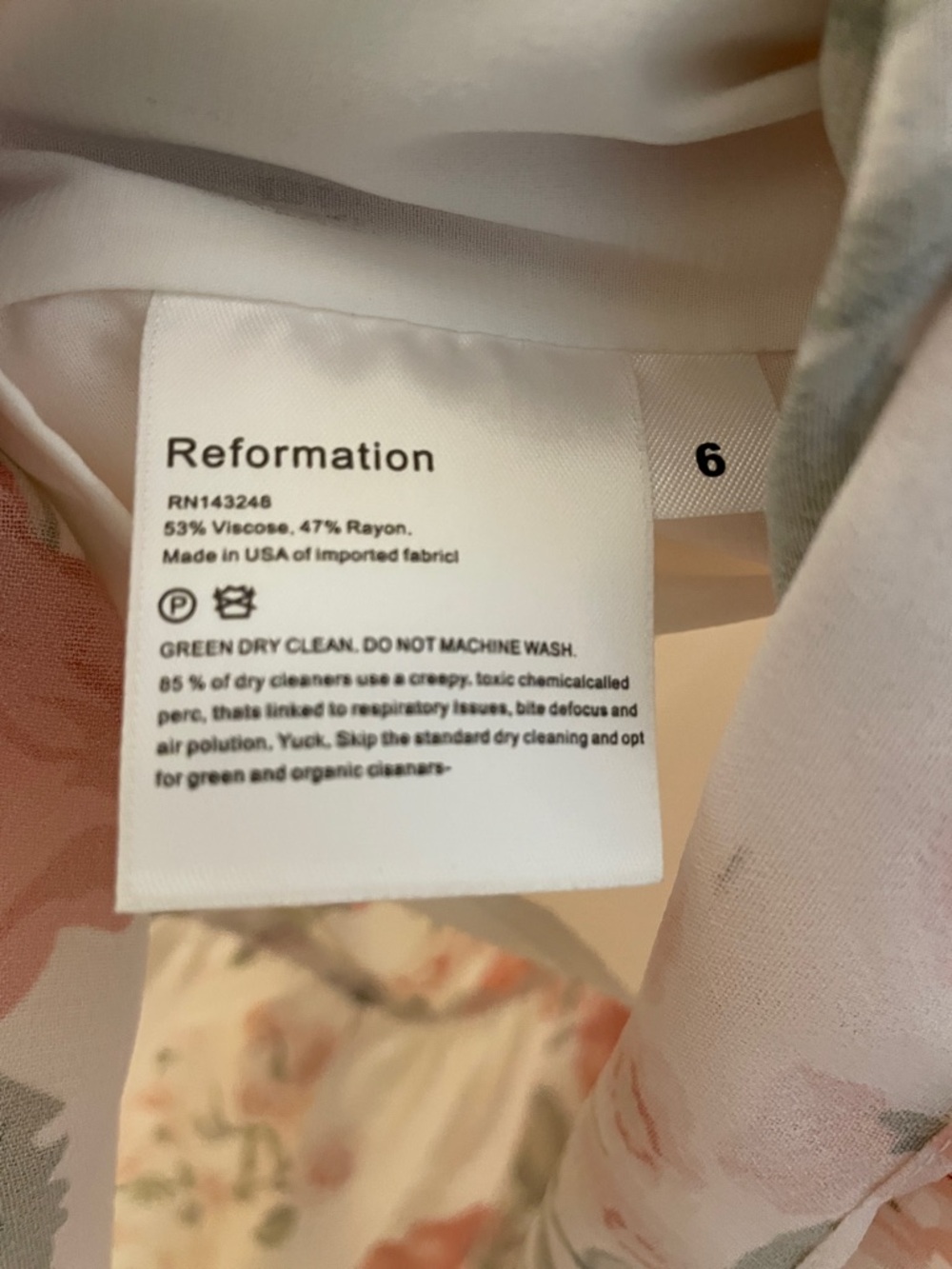 Stunning Reformation Nikita cream and pink floral dress 6 Like New - Picture 11 of 11